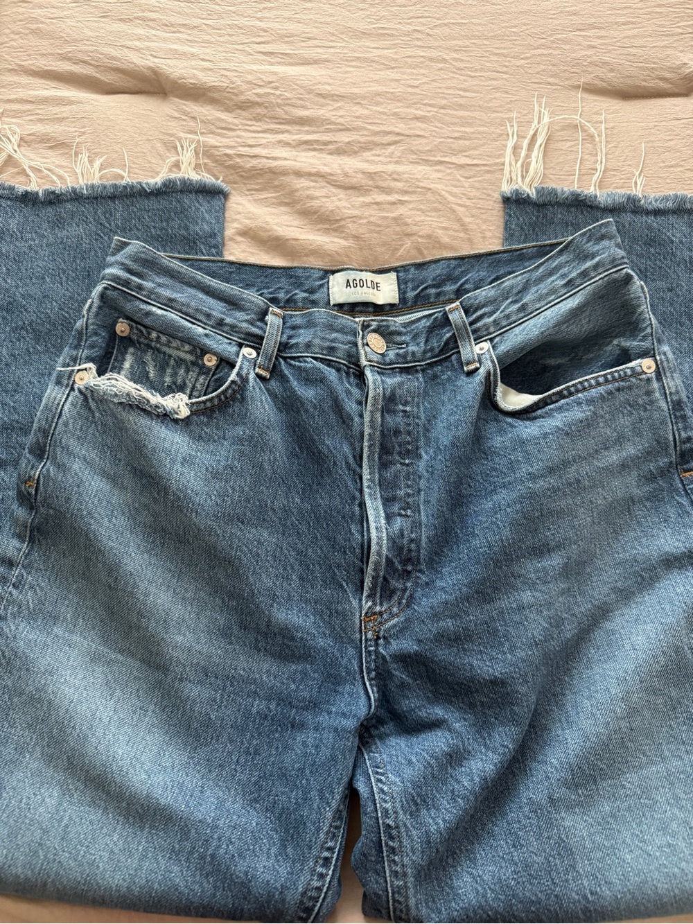 Agolde cropped Medium Blue Straight Leg Jeans